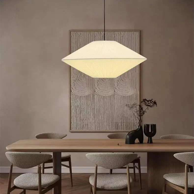 Japanese Wabi Sabi Ceiling Pendant Light White Pleated Fabric Chandelier Hanging Lamp for Dining Table Living Room Homestay Deco