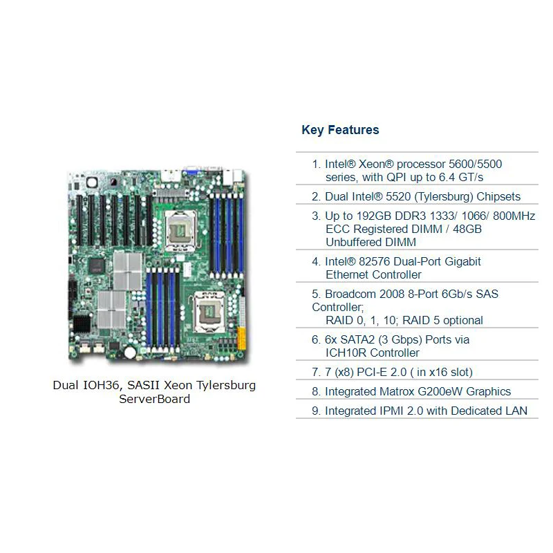 X8DTH-6F For Supermicro Server Motherboard Support Intel Xeon Processor 5600/5500 Series Dual 1366-pin LGA Sockets 5520 Chipsets