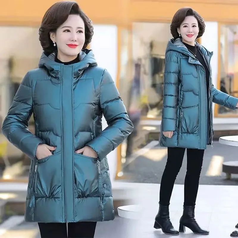 Chaqueta de algodón acolchada para mujer, abrigo informal con capucha, Parka cálida para otoño e invierno, de mediana edad, novedad