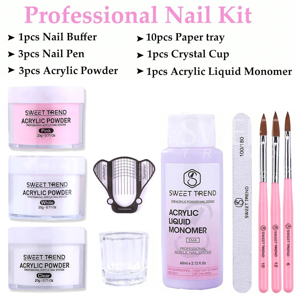 60ml 크리스탈 액체 60g 아크릴 파우더 세트 핑크 화이트 투명 조각 크리스탈 폴리머 아크릴 파우더 확장 매니큐어