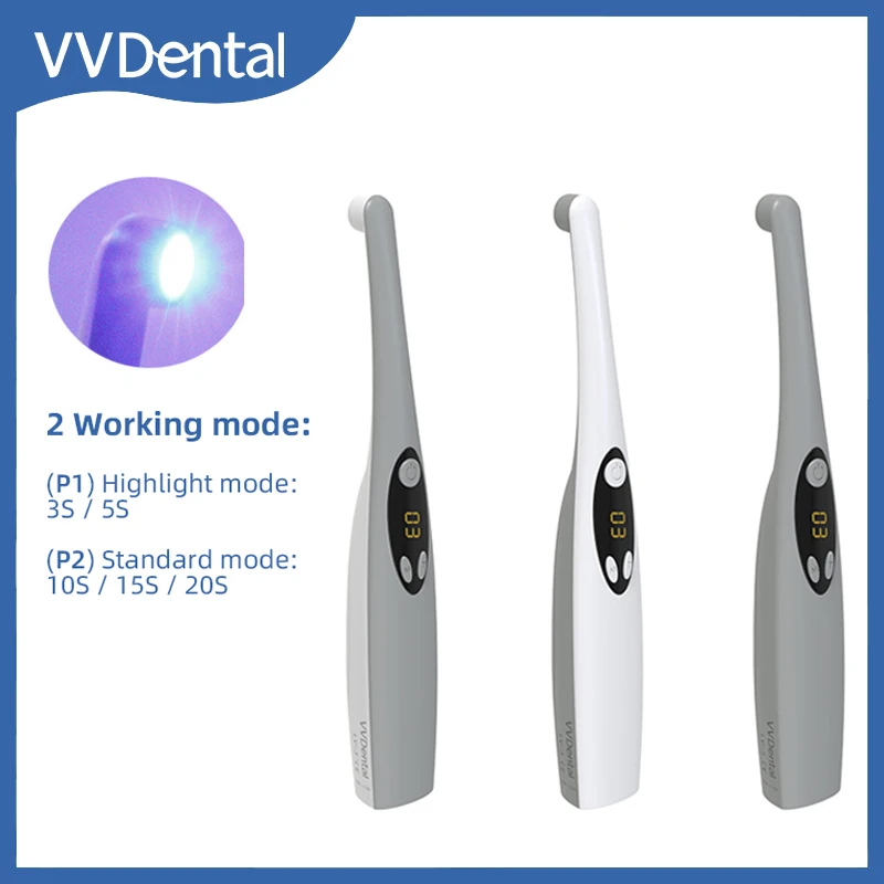 VVDental Wireless Curing Light LED Cure Lamp 3S Photopolymerizer 1800-2200mw/cm² Multifunctional Curing Head 2 Modes Adjustable