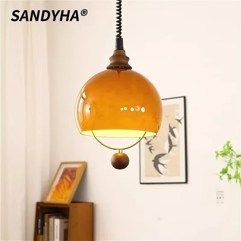 

SANDYHA Japanese Retro Pendant Lights Creative Glass Lampshade Design Led Lamps Living Room Decoration Study Lighting Fixtures