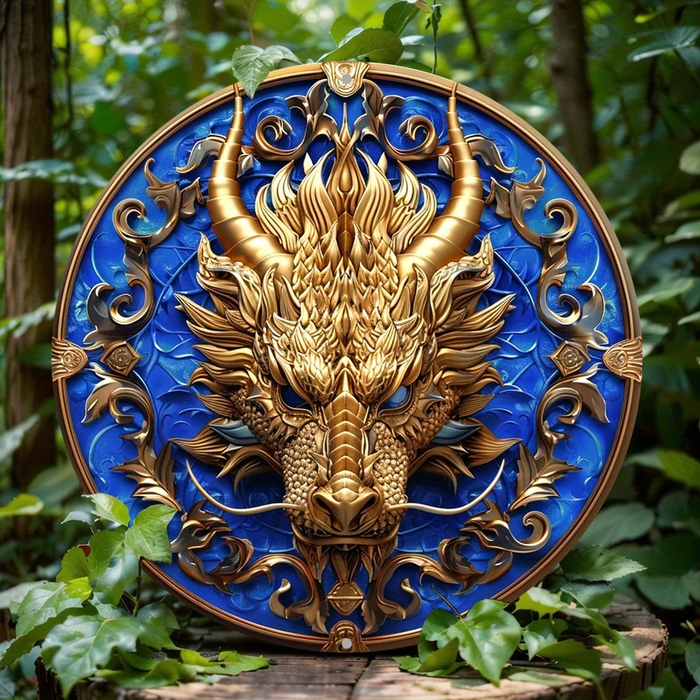 

Dragon Themed Wreath Sign, Round Aluminum Metal Decor, 2D Flat Print, Wall Decoration, Home, Cafe, Decorative Gift