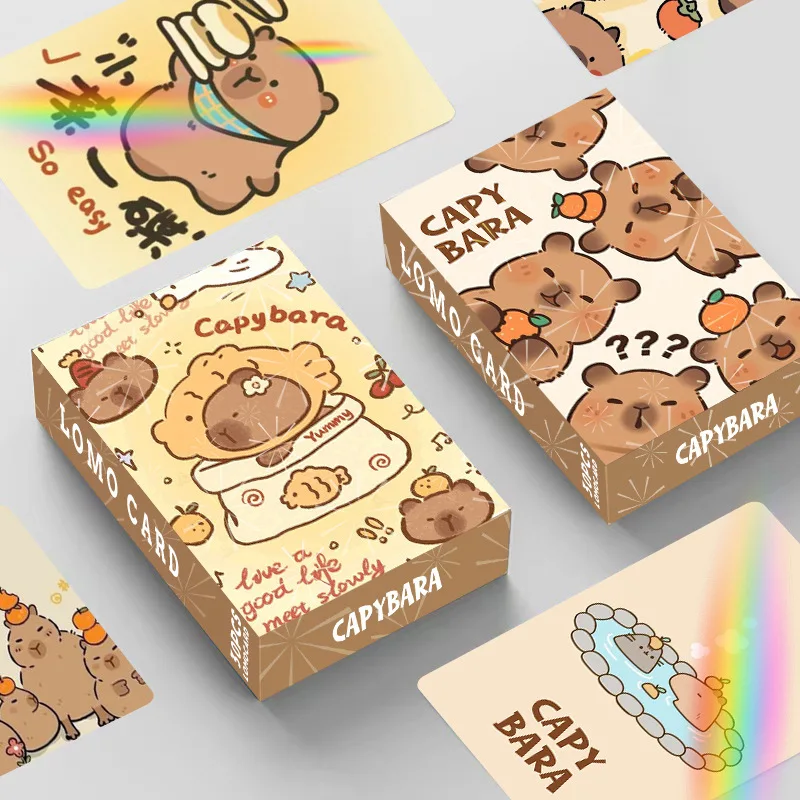 Capybara-tarjeta de impresión de doble cara para niños, tarjetas Lomo de dibujos animados, HD, sesión fotográfica, regalo de colección, 30 piezas