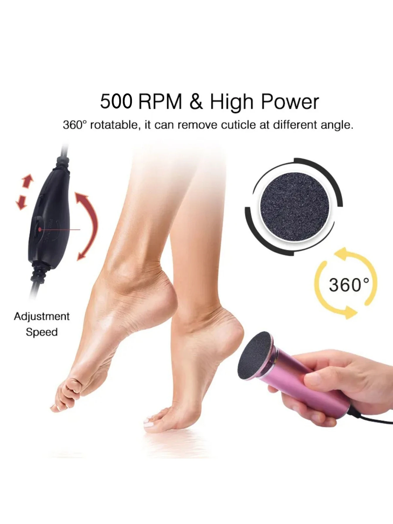 Electric Foot File Callus Remover Pedicure Machine with 60 Replacement Sandpaper Disks Adjustable Speed Aluminum Foot Care Tool - view 3
