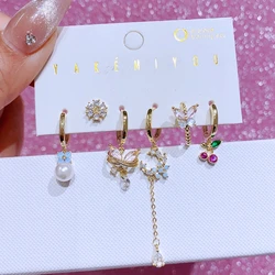 MIGGA 6pcs Multicolor Cubic Zircon Flower Butterfly Dangle Earrings Set for Women Mix and Match Accessories
