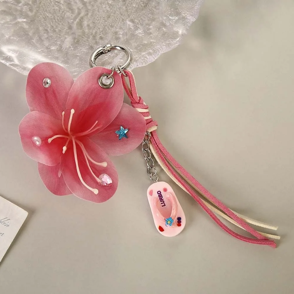 Handmade Braided Flower Key Chain Simulated Resin Colorful Gradient Floral Phone Lanyard Realistic Floral Anti Lost