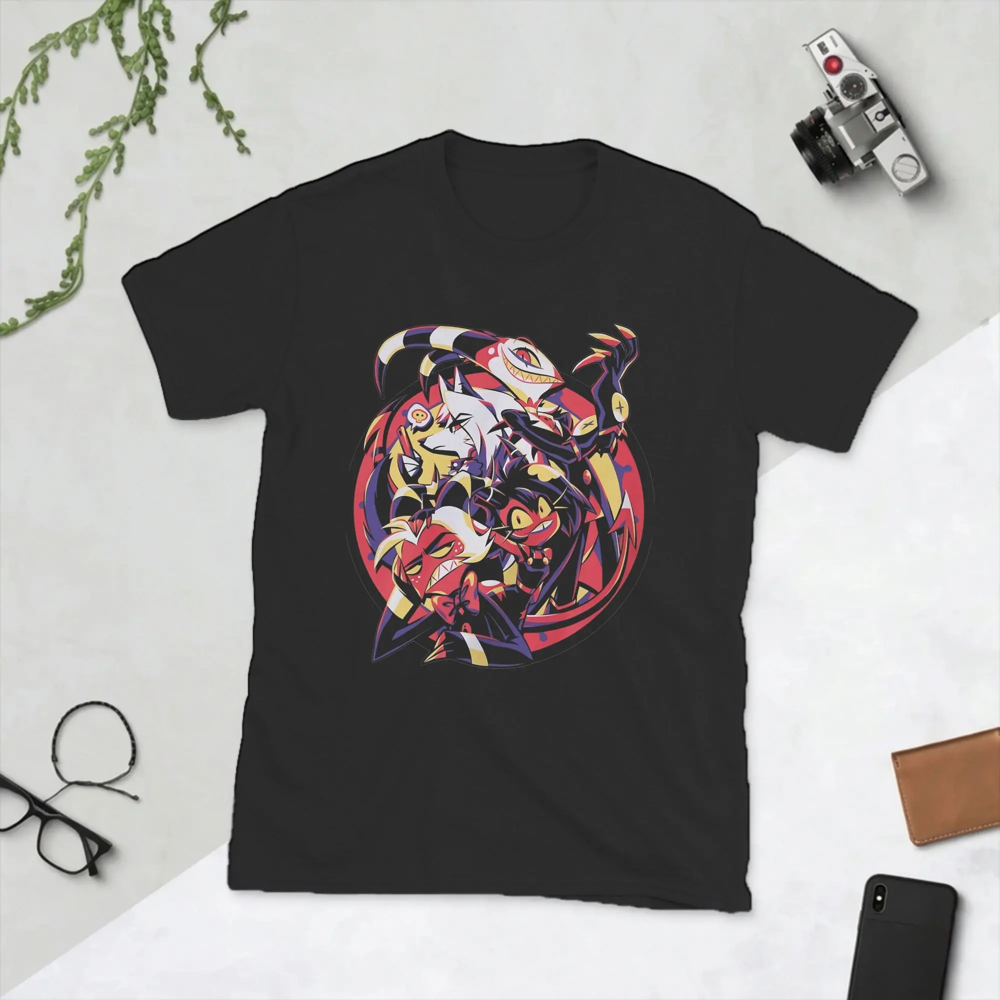 Helluva Boss Group T Shirt Men Cotton Vintage T-Shirts Crew Neck Moxxie Blitzo Tee Shirt Short Sleeve Clothes Gift