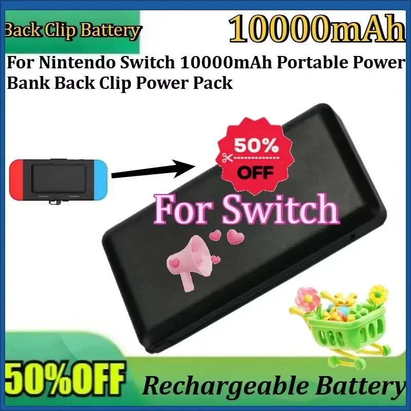 

For Nintendo Switch 10000mAh Portable Power Bank Back Clip Power Pack Phone Tablet USB TypeC External Fast Charging Battery