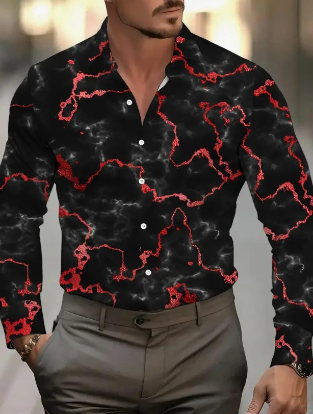 Men'S Plus Size Golf-Themed Long Sleeve Shirt - Vibrant Orange Pumpkin , Stylish Green Button-Up with Black Pants,