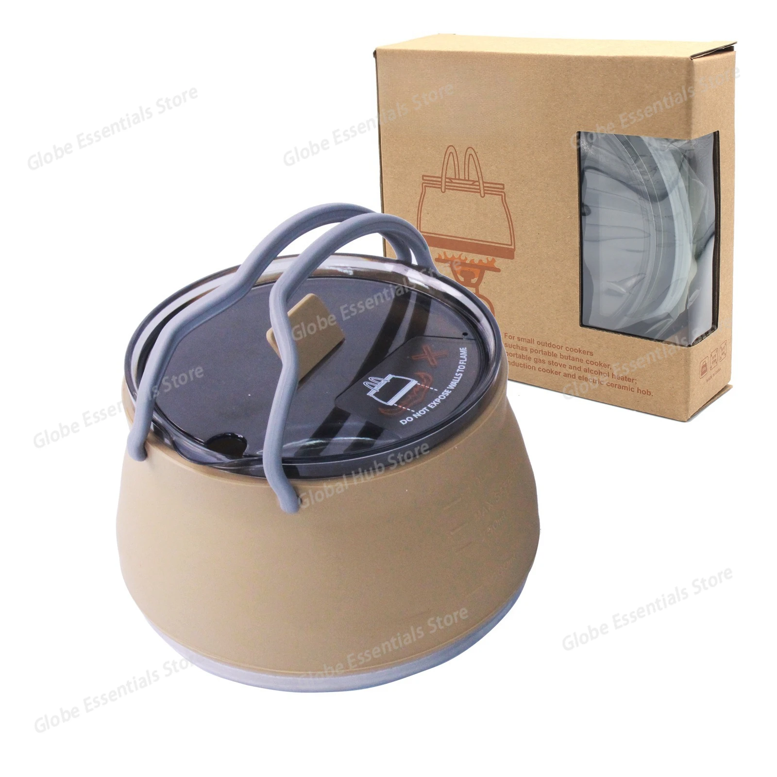 New Camping Portable Silicone Collapsible Kettle, Outdoor Compressible Folding Pot, Travel Silicone Kettle