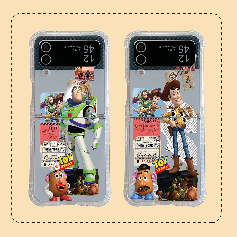 Disneys Toy Story Woody Buzz Phone Case for Samsung Galaxy Z Flip 3 4 Z Flip 5 Z Fold 4 5G PC Soft Anti-fall Back Cover