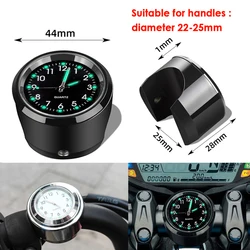 Aluminum Quartz Watch Luminous Clock Handlebar Mount for 22mm-25mm Motorcycle Scooter Bicycle Handlebar Waterproof Time Display
