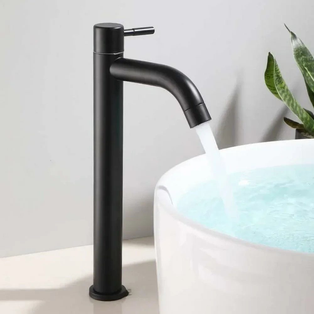 Black Sink Faucet Bathroom Counter Faucet Single Cold Water Sink Tap Stainless Steel Basin Faucets Single Hole Tapware