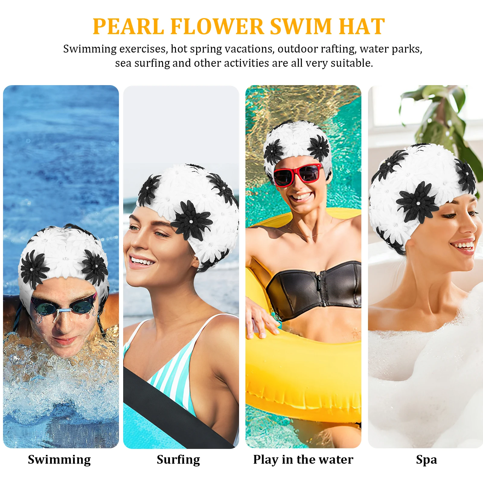 

1pcs Double Layer Hollow Pearl Flower Swimming Cap Women Ladies Girls Stretchy Breathable Waterproof Pool Beach Swim Hat Rafting