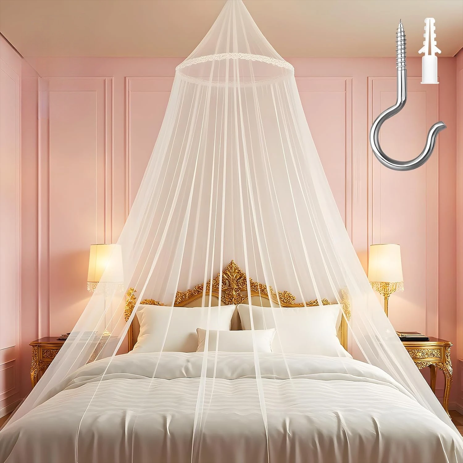 

Mosquito Net for King, Queen, Twin, and Adult Beds - Canopy Bed Curtains, Dome Mosquito Netting Bed Tent Girls Canopy Bed Decor