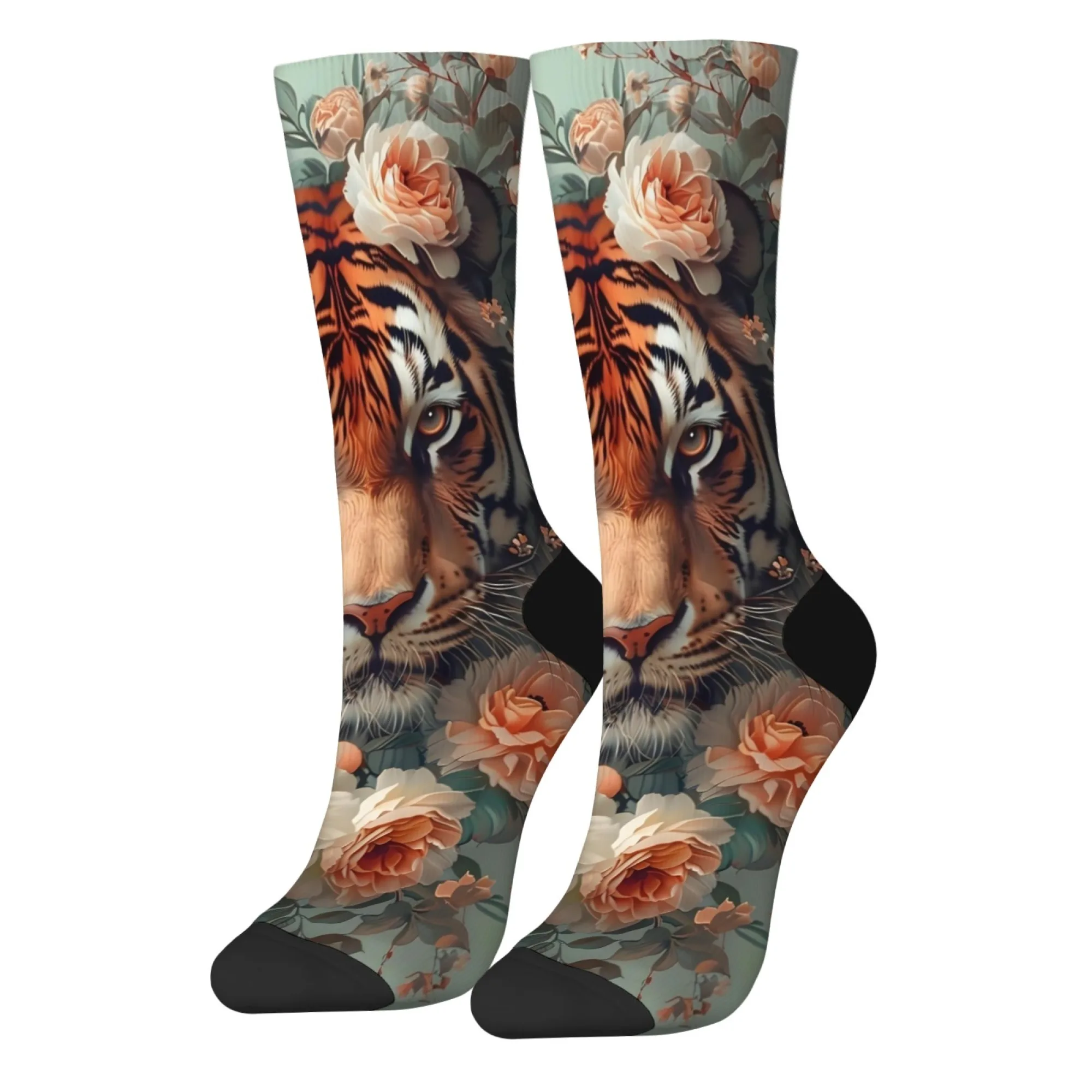 Floral Tiger Harajuku Retro Fashion Socks Novelty Funny Happy Men's Socks Breathable Non-slip Casual Sports Socks Holiday Gift