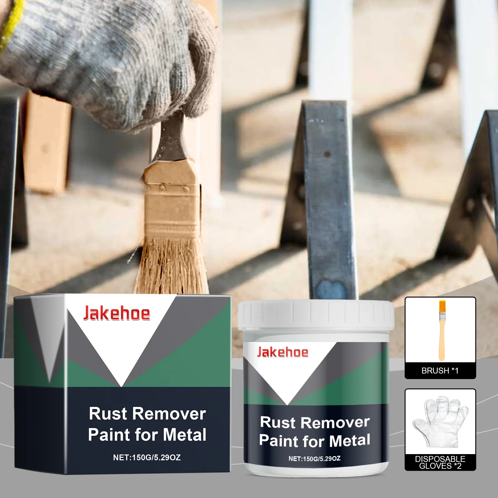 Jakehoe Rust Removal Paint with Brush Long Lasting Rust Preventive Agent Rust Protection Rust Inhibitor Paint Metal Primer 150g