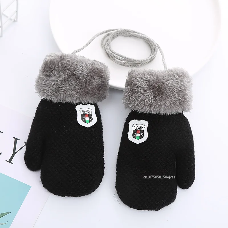 Guantes para niños de 1 a 4 años, guantes de invierno gruesos y cálidos de Cachemira para niños, guantes con cordón y dedos completos para niños pequeños