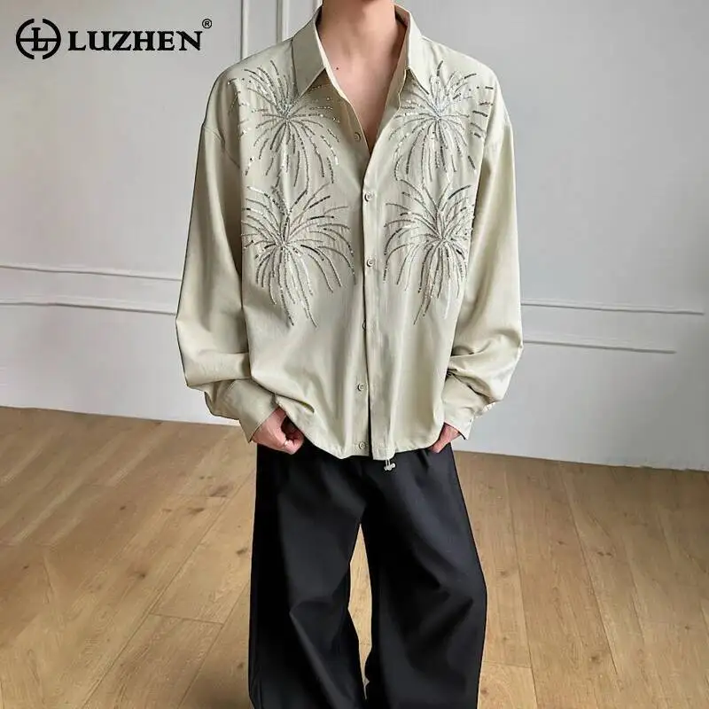 

LUZHEN 2026 New Sequin Patchwork Pattern Long Sleeve Shirt Men's High Quality Elegant Handsome Korean Stylish Casual Tops JY6773
