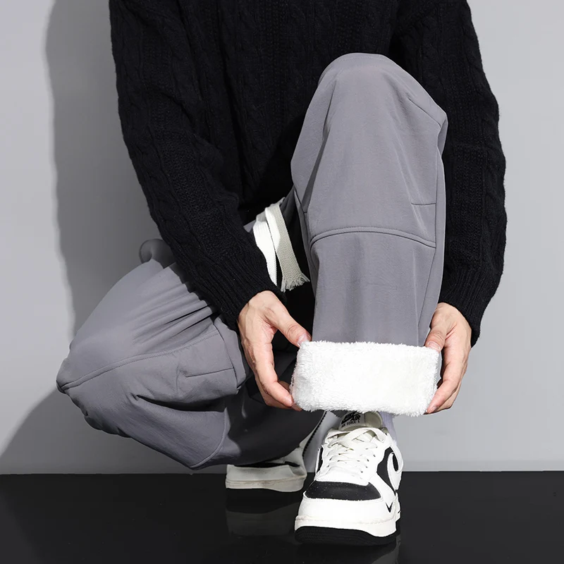 Men Winter Plush Thick Casual Trousers, Fashion Trendy, Full Lamb Fleece Lined, Thermal Super Warm Cold Season Pants men