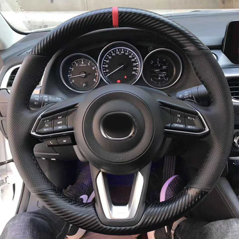 

Carbon Car Steering Wheel Cover Leather Steering Wheel Braid For Mazda 3 Axela 2017-2018 Mazda 6 Atenza CX-3 CX-5 CX-9