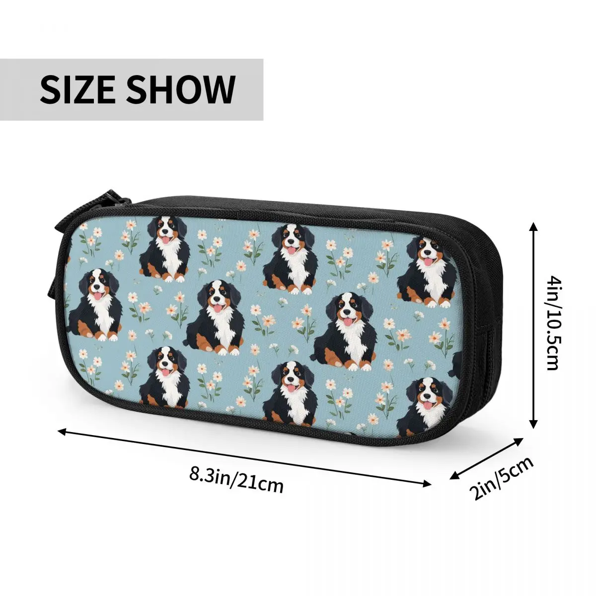 Cartoon Cute Bernese Mountain Dog Pattern Pencil Cases for Students School Pen Box Pencil Bag Large Storage Pencil Pouch - view 2