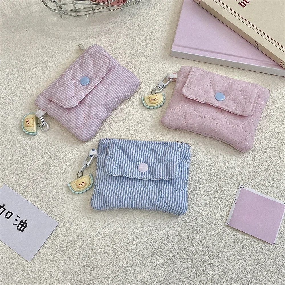 Kawaii мультяшный мини-полосатый кошелек на молнии для девочек, милый холст, кошелек для монет, сумка для карт, сумка для хранения ключей, детские подарки на день рождения