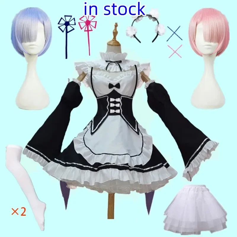 

В наличии Re:zero Kara Hajimeru Isekai Seikatsu Rem Ram Maid Косплей костюмы кавайные платья горничная