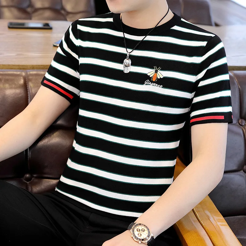 

2024 New Summer Knitted Round Neck Pullover Short Sleeve Men's T Shirt Fashion