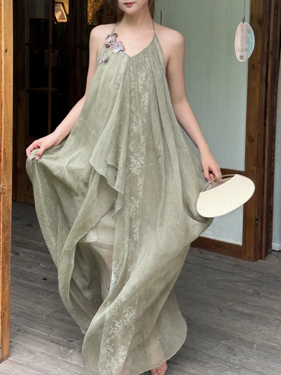 

Original Quiet Night Blooming Moth ape Ne Hanging Dr Polyester Fiber Fairy Skirt Sle Summer Autumn Spring Women's Dr