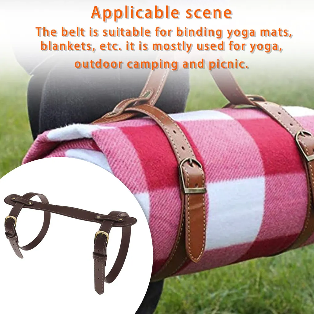 Blanket Strap Leather Carrier Adjustable Lawn Hiking Camping Yoga Mat Rug Carrying Straps Playground Binding Brown