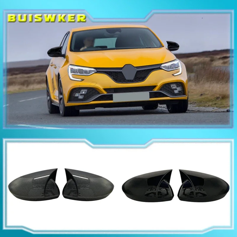 

For Renault Megane 4 MK4 2 Pieces ABS Plastic Bat Wing Mirror Covers Caps Rearview Mirror Case Cover Car Accessories