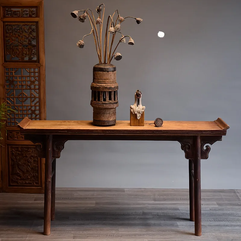 

New Chinese-style strip case for Taiwan incense case table retro warped head Zhongtang tribute table solid wood antique offering