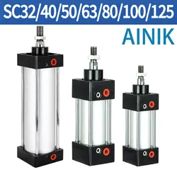 SC Standard Cylinder SC32/40/50/63/80/125mm Bore Air Pneumatic Cylinder Tools Big Thrust Piston 25/50/75/100/200/500mm Stroke