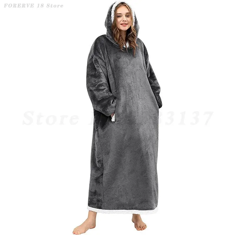 

Женское уютное зимнее одеяло с капюшоном, халат, ленивая одежда для дома, плотная флисовая теплая одежда для сна, плюшевая ночная рубашка, длинный халат с капюшоном
