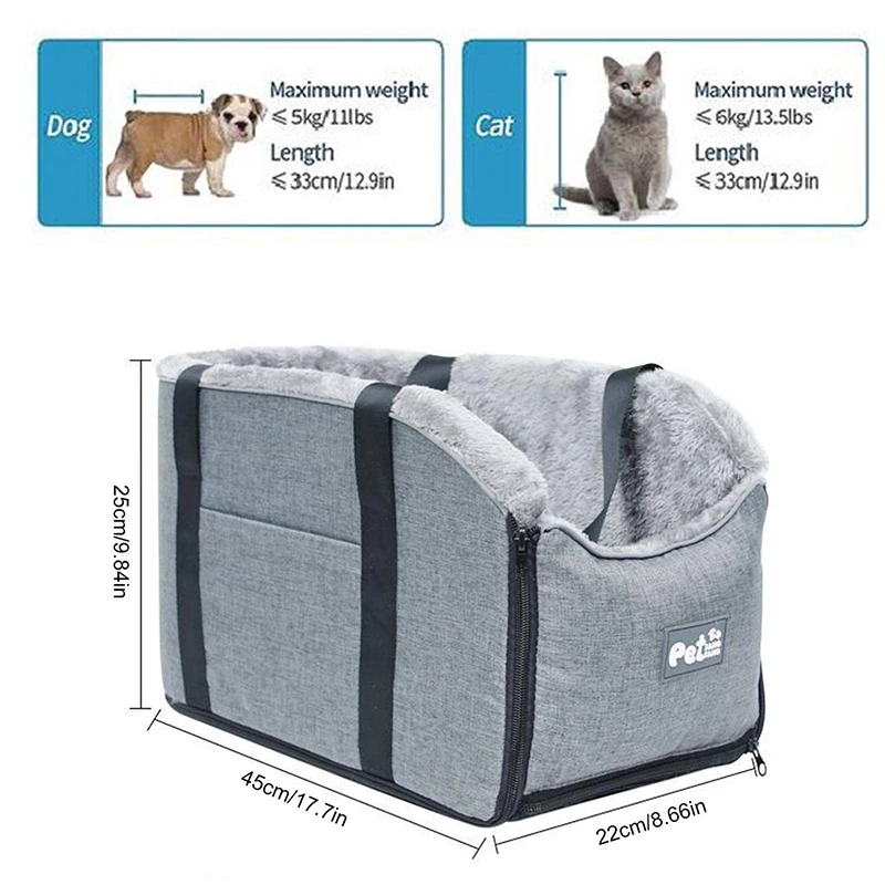 

Pets Safety Seat Box Control Console Pet Nest Travel Portable Pet Dog Car Seat Car Armrest Thicken Plush Box For Small Dog Cat