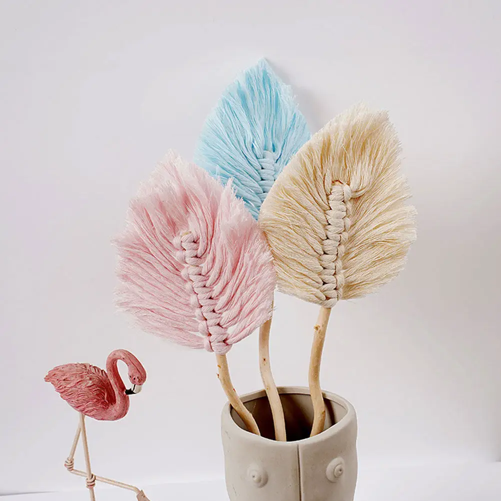 4Pcs Cotton Rope Woven Leaf Shape Decor Chic Handwoven Home Office Living Room Balcony Bedroom Coffee Shop Flower Arrangement