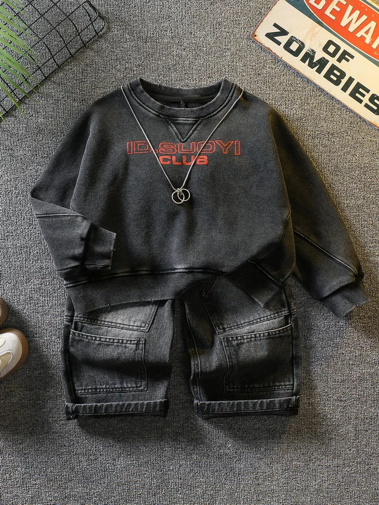 

Autumn High Quality Children Fashion Set Boys Sweatshirt and Cargo Jeans 2pcs Suit Kids Casual Outfits 2-11 Years