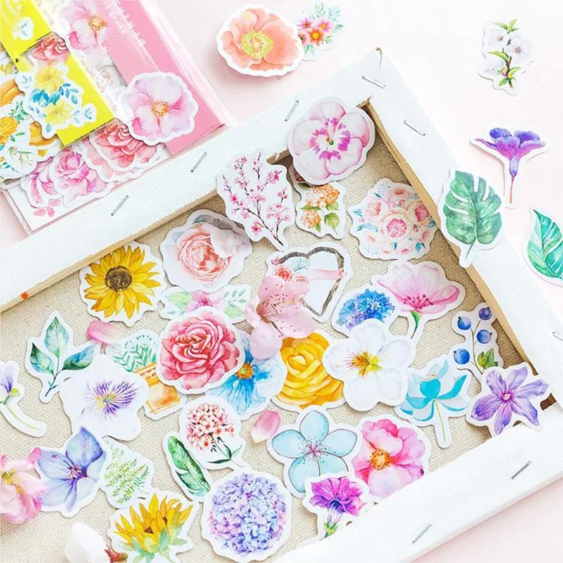 45 Pcs/Pack Kawaii Japanese Decoracion Journal Cute Diary Flower Stickers Scrapbooking Flakes Stationery School Supplies