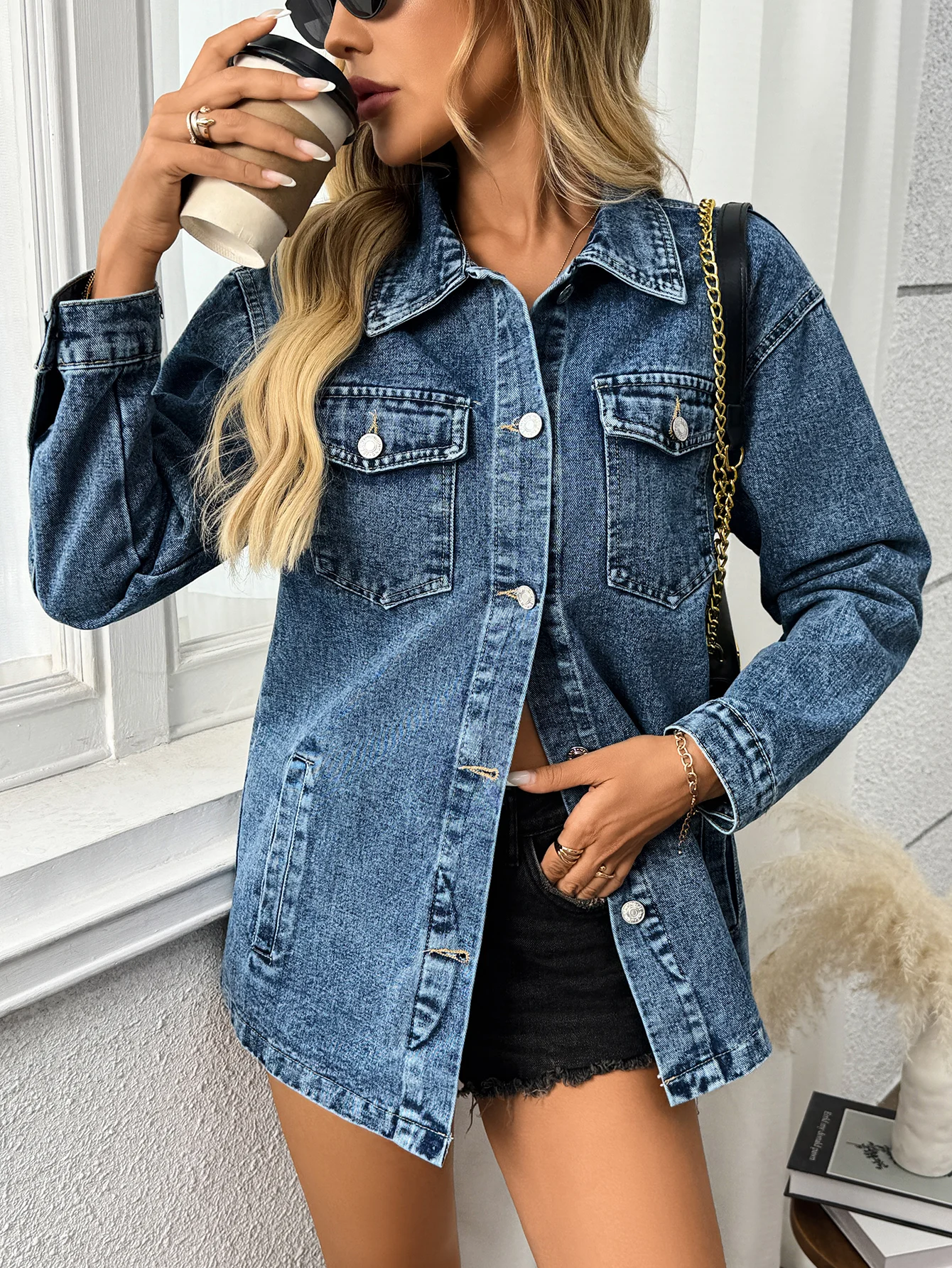 Loose Women's Denim Jacket Women's Spring and Autumn Long Sleeve All-match Top view 4