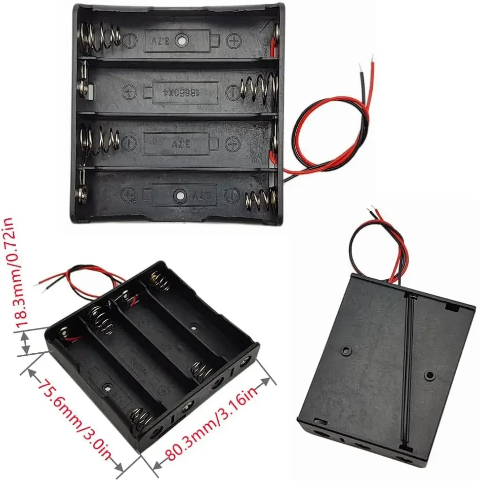Caja porta baterías 18650, 1 ranura, caja de almacenamiento de batería de 3,7 V, contenedor de plástico de 1/2/3/4 celdas con conexión de cables negros y rojos, 3 uds.