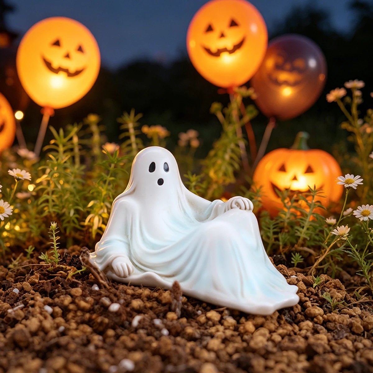 Halloween Reclining Ghost Resin Statue, Creative Spooky Desktop Ornament, Indoor Outdoor Home Garden Yard Decoration