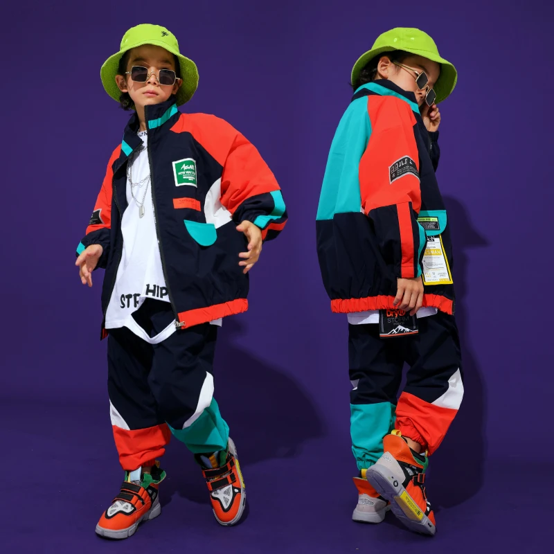 Tenue de spectacle de danse de rue pour enfants, costume hip hop, vêtements hip hop pour enfants, costume de danse jazz coloré, doublure déchirée