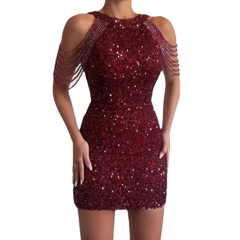 MOONBIFFY Off Shoulder Women Gold Sequin Short Dresses for Party Bodycon Dress Ladies Sexy shimmer Glitter Evening Dress