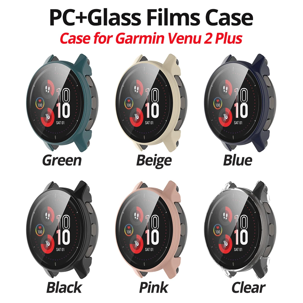 100pcs/Pack PC Case for Garmin Venu 2 Plus Cover PC+Glass Screen Protector Films Garmin Venu 2plus 43mm Protection Case