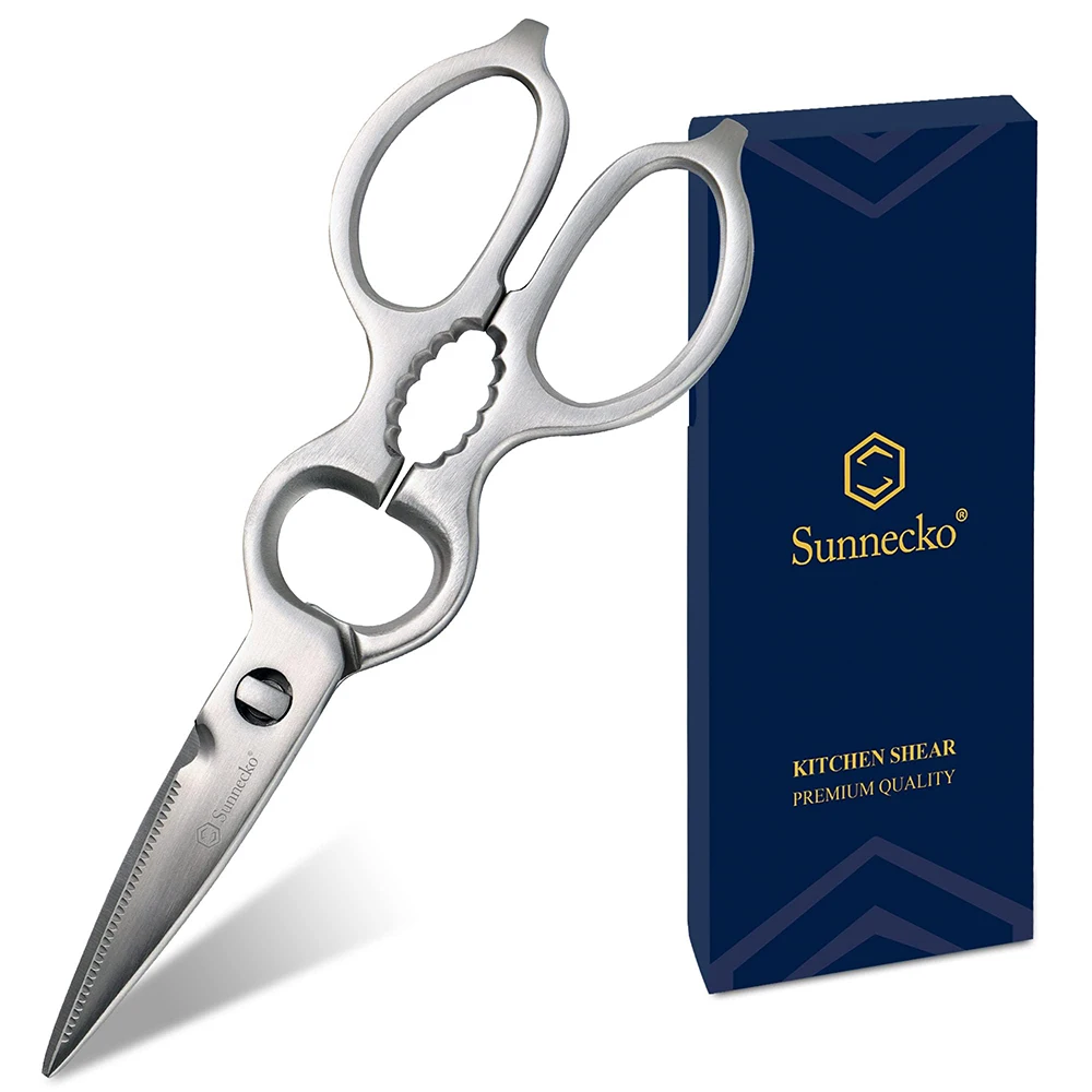 Sunnecko Stainless Steel Kitchen Scissors Ultra Sharp Micro Serrated Poultry Kitchen Cooking Shears Nut Cracker Dishwasher Safe