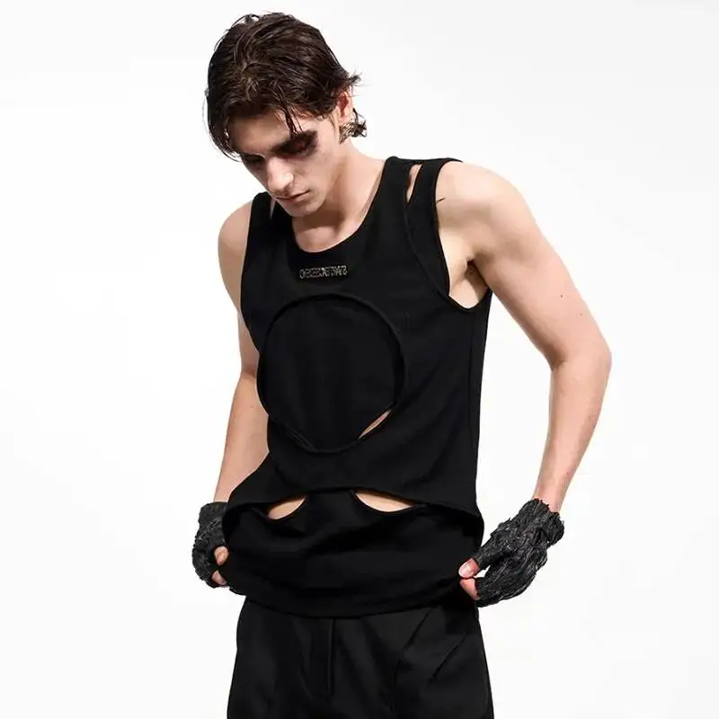 LUZHEN Street 2025 Summer Solid Color Men's Tank Tops Handsome Fake Two Piece Design Original Sleeveless T-shirts Clothes JY7121