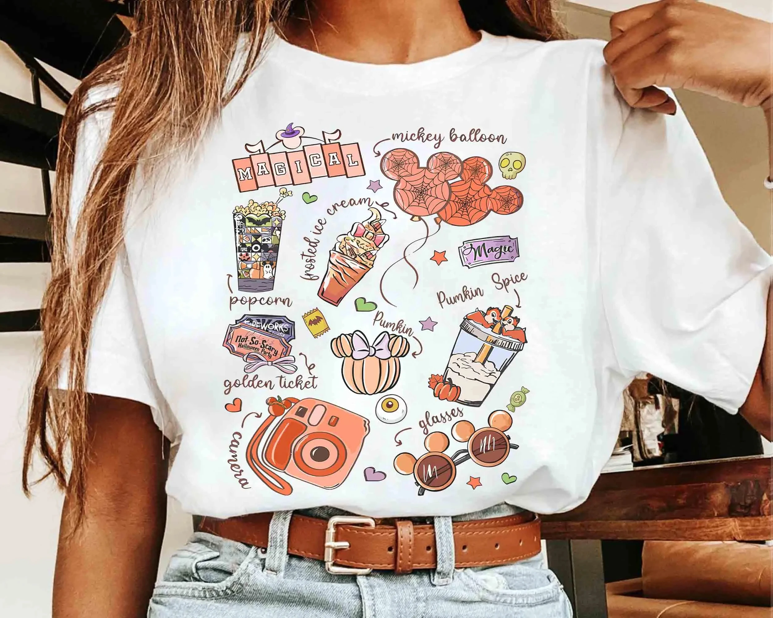 

Кокетка Disney Snacks Рубашка на Хэллоуин Диснейленд Волшебные парки Рубашка на Хэллоуин Ретро Пастельная Лучшая футболка на Хэллоуин