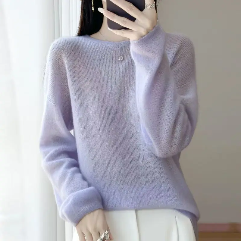 Women's Clothing Seamless O-neck Beige Wool Sweaters Autumn Winter New Elegant All-match Long Sleeve Knit Pullover Lady Chic Top